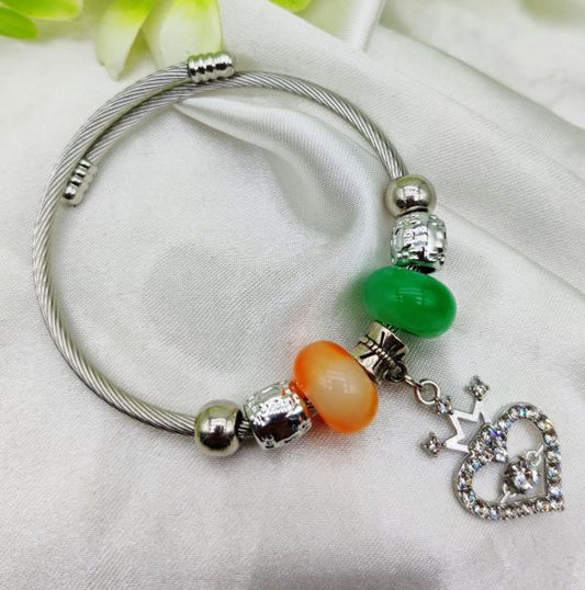Exquisite Silver Pandora Bracelet With Heart Crown Charm And Beaded Details