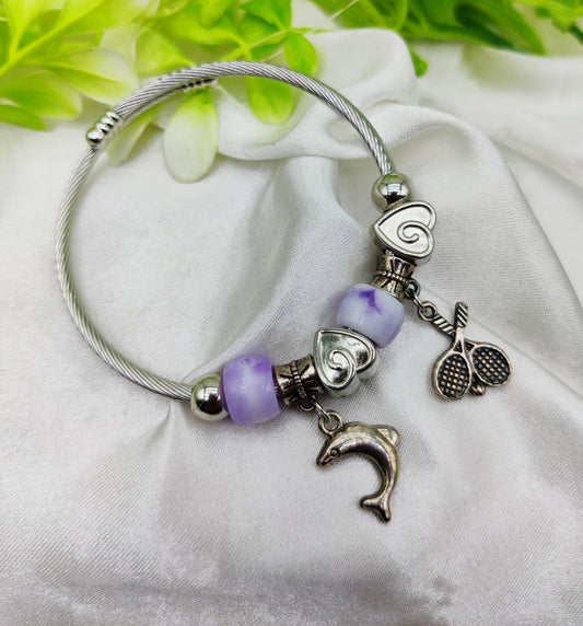 Elegant Dolphin Charm Pandora Bracelet With Purple Accents