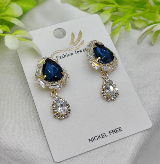 Elegant Royal Blue Drop Earrings With Crystal Accents – Nickel-free