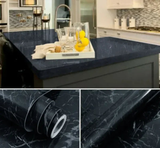 Self Adhesive Black Marble Sheet Sticker For Kitchen,(60×200) Cupboard, Wall – Anti Oil And Heat Resistant Wallpaper